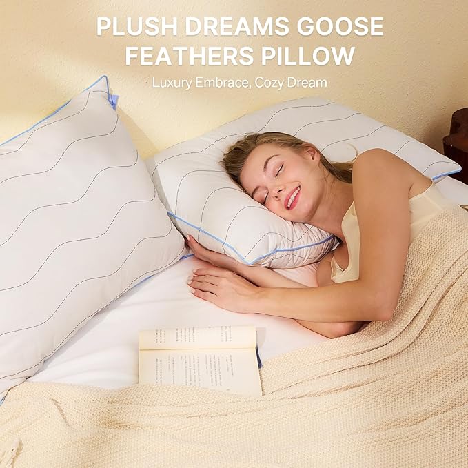 felo Feather Down Pillow King Size,CloudFusion Goose Pillow for Sleeping, Luxury Hotel Collection Bed Pillow, Supportive Soft Pillow for Side Back Pain Sleepers, 100% Organic Cotton Shell (20" x 36")