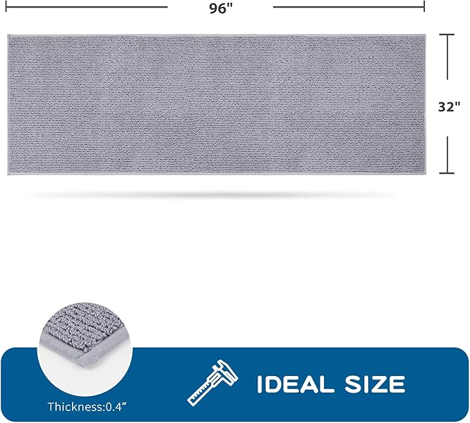 PURRUGS Machine Washable Kitchen Runner Rug 2ft8in x 8ft, Non-Slip/Skid Hallway Runner Rug, Super Absorbent Soft Area Rug for Hallway, Kitchen & Laundry, Rolled Packaging, Grey