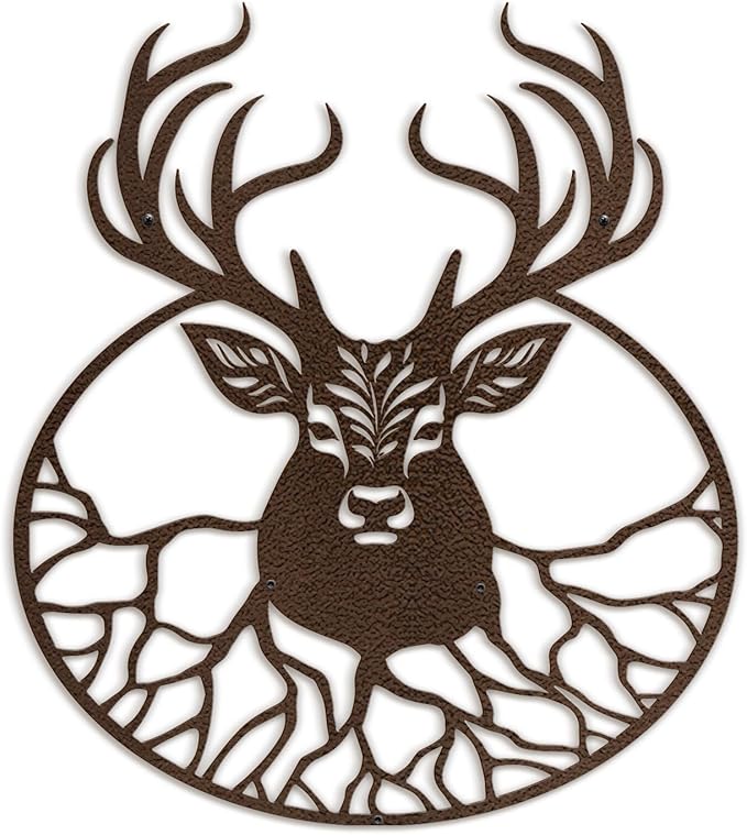 SIGNLEADER Metal Wall Art Decor Deer with Antlers Minimalist Modern Abstract Wall Sculpture Hangings Home Decoration for Living Room, Bedroom, Bathroom, Kitchen, Outdoor - 18" Bronze