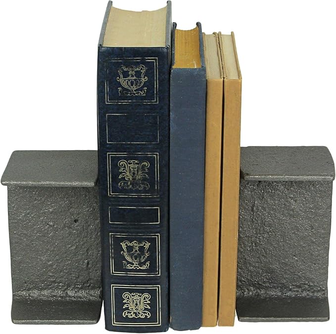 Pair of Cast Iron I-Beam Girder Bookends: Versatile Decorative Rustic Bookshelf Accessories for Mid-Century Modern Farmhouse Home Decor, 5 Inches High
