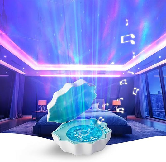 Northern Lights Projector, Night Light Projector for Bedroom Built-in Bluetooth Speaker, White Noise, Shell Night Light for Room Decor/Gift for Kids/Party/Music/Relaxation/Valentines Day Gifts