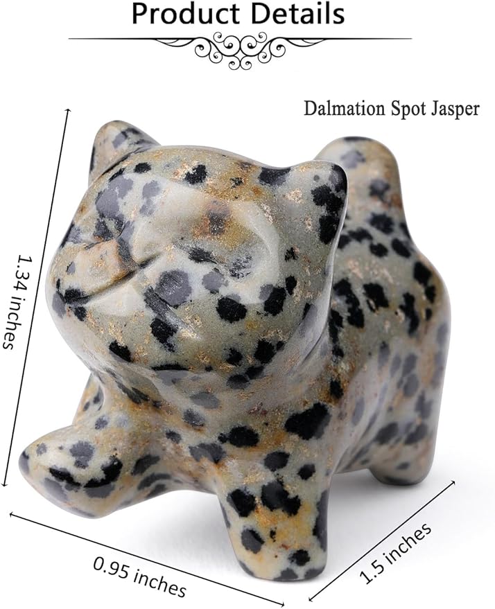 Jovivi Natural Dalmation Spot Jasper Crystal Cat Statue Home Decor Carved Gemstone Cats Figurine Collectibles Pocket Sculpture Pet Memorial Decorative Ornament Gift for Cat Lovers