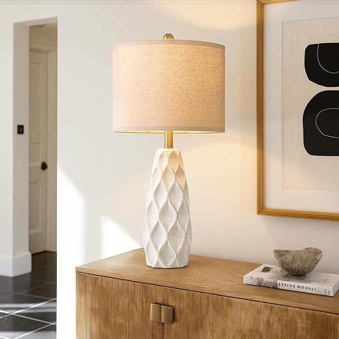 27.5" Ceramic Table Lamps for Living Room Bedroom Lamps Set of 2 Modern Boho Bedside Lamps Night Stands Farmhouse Vintage Large Nightstand Lamp Reading Light Home Office Dorm Desk Deco Gifts, White