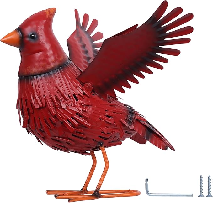 hogardeck Cardinal Garden Decor Outdoor Statues, Large Metal Red Bird Standing Yard Art, Lawn Sculptures Ornaments for Outside Patio Backyard, Holiday Sympathy Gifts for Grandma Mom