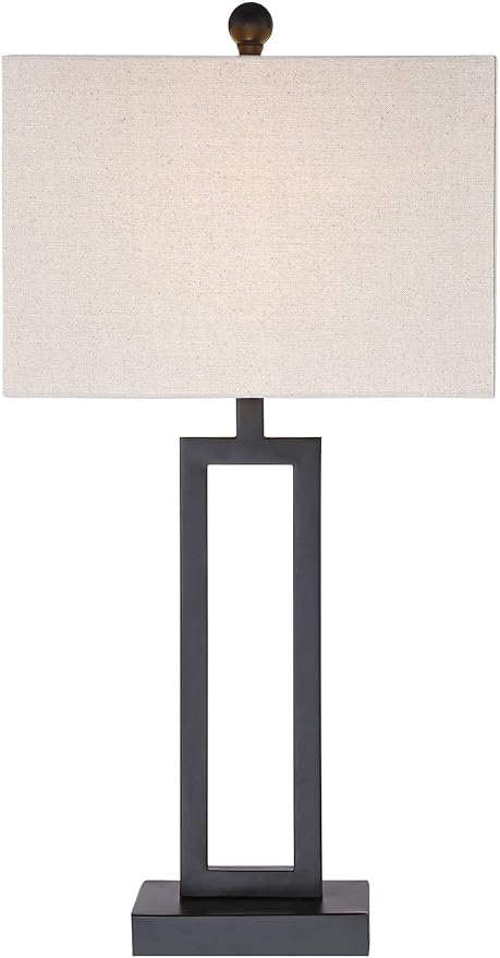 360 Lighting Aston 26" High Open Rectangle Modern Table Lamp Black Finish Metal Single Fabric Off-White Shade Living Room Bedroom Bedside Nightstand House Office Home Kitchen Entryway