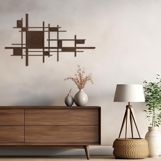 SIGNLEADER Metal Wall Decor Mondrian Geometric Minimalist Modern Luxury Wall Sculpture Hangings 3D Statue Home Decoration for Living Room, Bedroom, Bathroom, Kitchen, Fireplace, Office - 18" Bronze