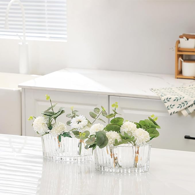 MCMCNCUIU Crystal Vases for Centerpieces, Flower Vases for Wedding Centerpieces, Clear Glass Vase for Flowers, Curve Small Vase for Living Room, Bedroom, Kitchen, Dining Table, Set of 2
