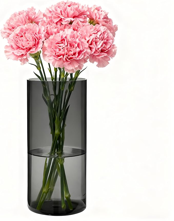 Flower Vase, Non-breakable Vases, 6" W x 14" H, Acrylic Grey Vase, Aesthetic Room Decor Cylindrical Modern Flower Vases for Table Centerpiece, Home Decor, Women Floral Arrangement Gift