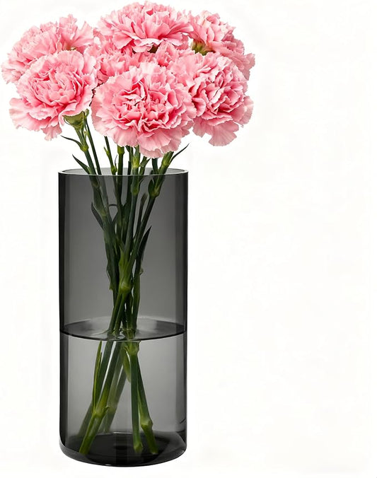 Flower Vase, Non-breakable Vases, 6" W x 8" H, Acrylic Grey Vase, Aesthetic Room Decor Cylindrical Modern Flower Vases for Table Centerpiece, Home Decor, Women Floral Arrangement Gift