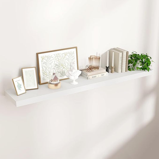 Floating Shelves for Wall 55"W x 10"D x 1.5"H, Long Engineered Wood Wall Shelves with Invisible Brackets for Living Room Bedroom Bathroom Office Kitchen Decor and Storage, White Finish, Set of 1