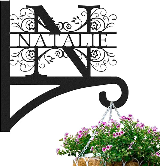 Custom Family Name Hanging Bracket Indoor and Outdoor | Personalized Initials Flower Hangers Gifts for Mother | Customizable 10 Inch Metal Plant Hanger | Plant Hook for Bird Feeder Wind Chime