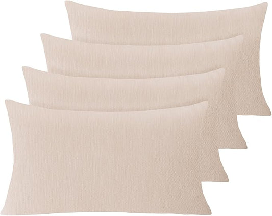 Set of 4 Khaki Throw Pillow Covers 12x20 Inch, Neutral Boho Farmhouse Aesthetic Decorative Pillow Cases for Couch, Sofa, Living Room & Bed, Soft Chenille Pillow Cases, Stylish Home Decor, 30x50 cm
