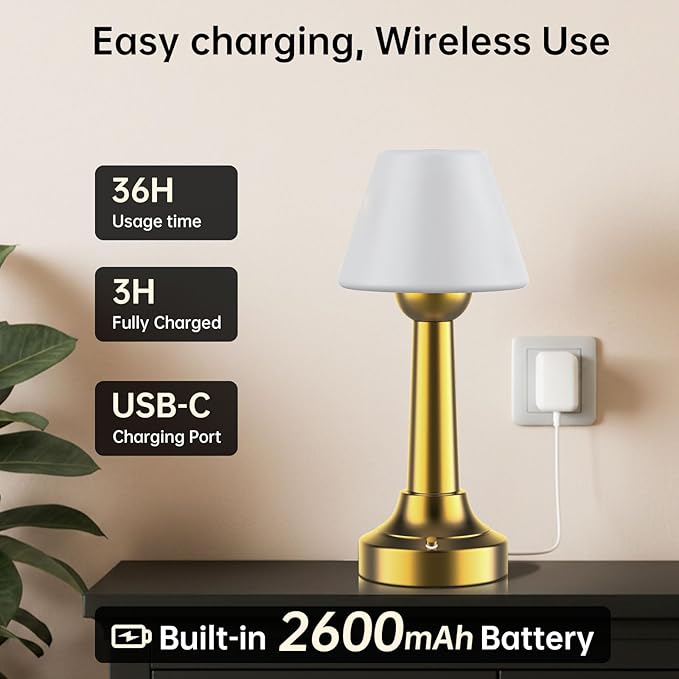 TRRMEZY Cordless Shower Lamp Waterproof, 18-Hour Rechargeable Battery Operated Outdoor Lamp, Dimmable Touch Table Lamp, IP65 Wireless LED Night Light for Bathroom Patio Camping Restaurant Bar Home