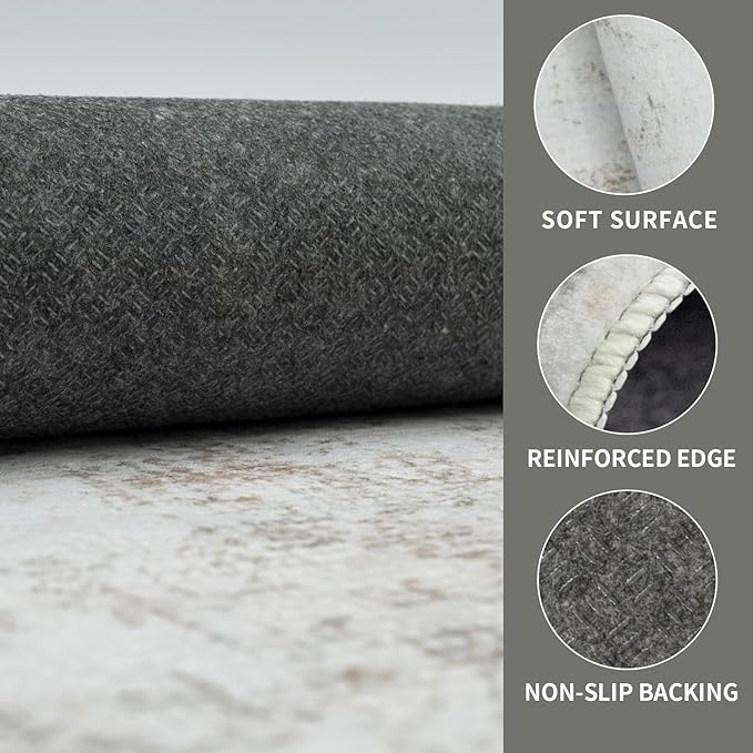 Dotiiorug Washable 8×10 Area Rugs for Living Room, Vintage Floral Rug Soft Non Slip Stain Resistant Boho Carpet for Bedroom Dinning Room Kitchen Home Office 02 Beige
