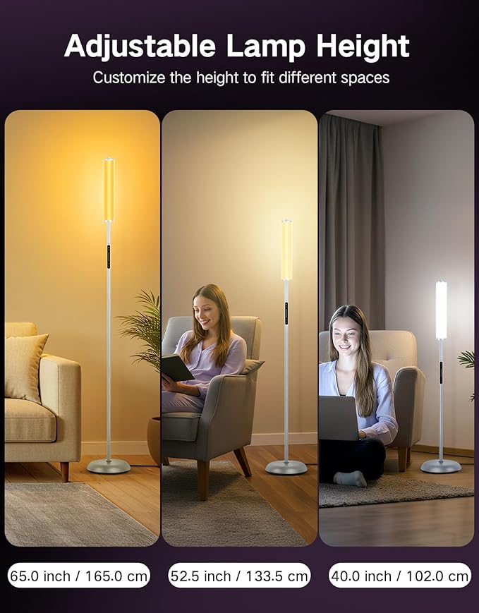 OUTON LED Floor Lamp with Remote & APP Control, 1500LM Ultra Bright Tall Standing Lamp, 16 Million Colors, 32 Scene Modes & Music Sync, Modern Corner Lamps for Living Room, Bedroom, Gaming, Grey