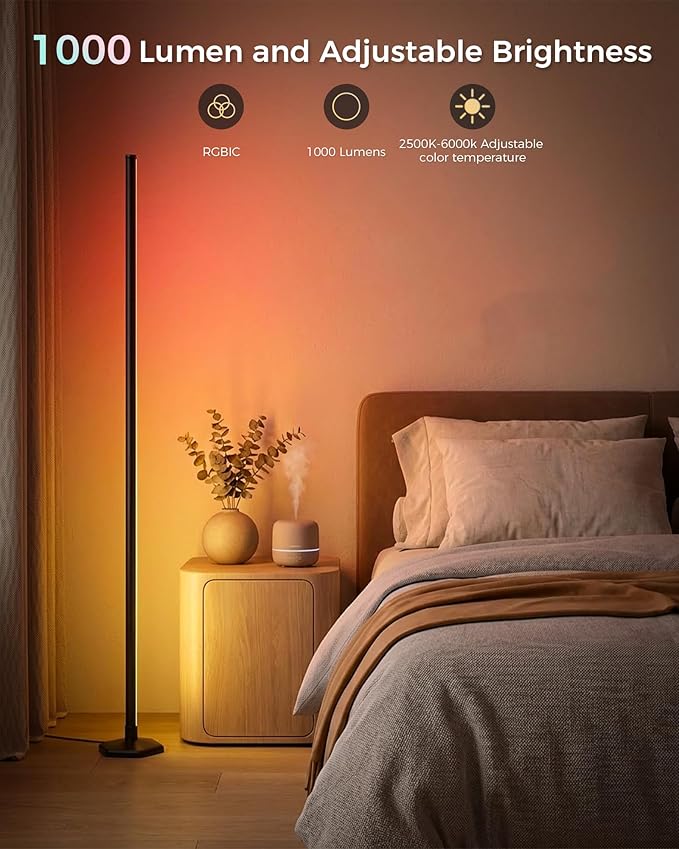 boostool Corner Floor Lamp, 65" RGB Color Changing led Floor lamp with APP and Remote Control, Dimmable Mood Light Corner Light with Music Sync, DIY Mode & Timing for Living Room Gaming Room (2)