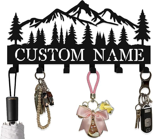 Custom Metal Key Rack Hooks, Personalized Key Holder for Wall, Little Forest, Mountain Theme Wall Decoration Hooks, Key Hanger Organizer for Living Room, Entryway, Bathroom, Kitchen Decor