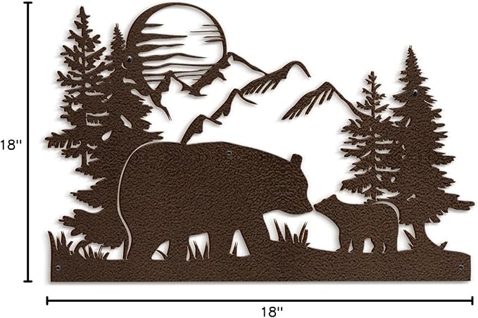 SIGNLEADER Metal Wall Art Decor Bear, Pine, Mountains Minimalist Modern Abstract Wall Sculpture Hangings Home Decoration for Living Room, Bedroom, Bathroom, Kitchen, Outdoor - 18" Bronze