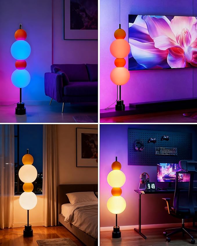 Lightdot RGB& 3000K Floor Lamp with Touch Control, Dimmable Colors Temperature & Brightness, Globe Modern Floor Lamp with Smart Bulb, Yellow Standing Lamps for Living Room