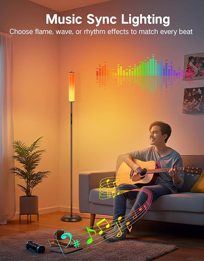OUTON LED Floor Lamp with Remote & APP Control, 1500LM Ultra Bright Tall Standing Lamp, 16 Million Colors, 32 Scene Modes & Music Sync, Modern Corner Lamps for Living Room, Bedroom, Gaming, Brown