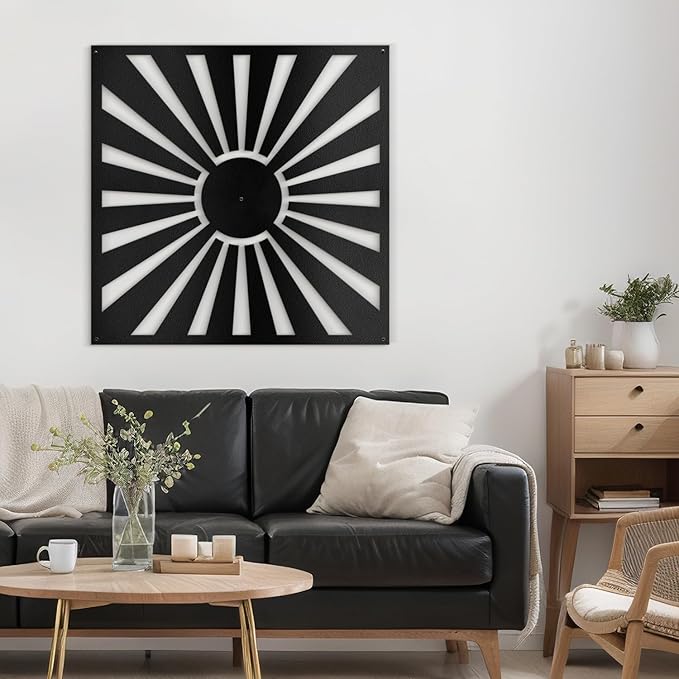 SIGNLEADER Metal Wall Decor Sun Ray Minimalist Modern Luxury Wall Sculpture Hangings 3D Statue Home Decoration for Living Room, Bedroom, Bathroom, Kitchen, Fireplace, Office - 24" Black