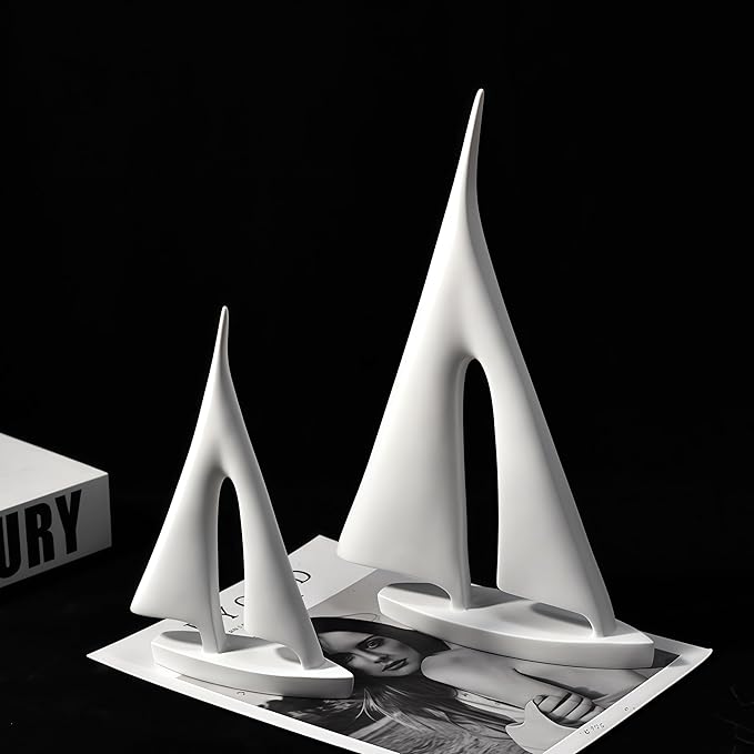 Modern Home Decor Sculpture, Sailboat Decor Abstract Statue, Resin Art Sculptures and Statues, Boat Gifts Home Tabletop Decoration, Living Room, Bathroom, Office, Bookshelf（2 Pack