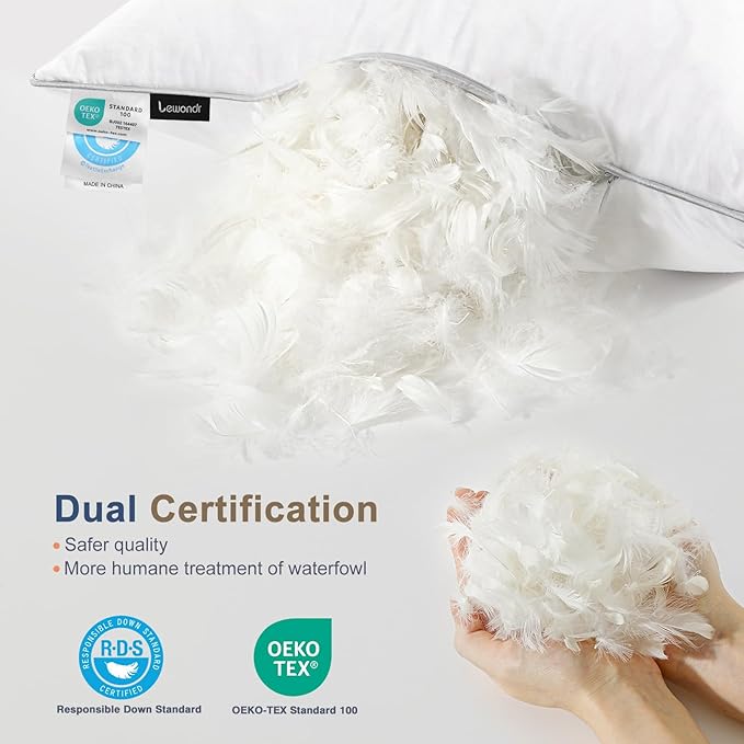 Lewondr 18x18 inch Pillow Insert Set of 2, Down and Feather Throw Pillow Inserts Premium Soft Fluffy with Piping Edge, 100% Down-Proof Square Pillow Insert for Living Room Sofa Couch Bed, White
