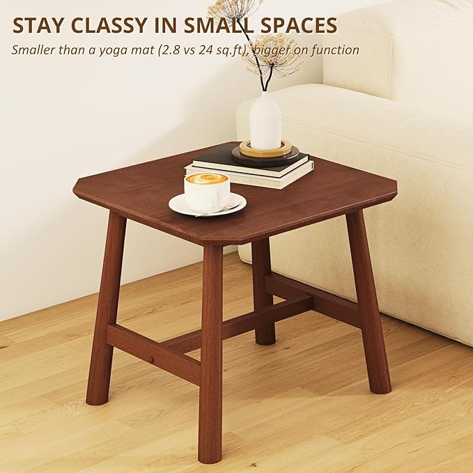 HEAH-YO 20" Square Side Table, Wood End Table for Small Space, Farmhouse Nightstand for Living Room Bedroom Dorm, 20" W x 20" D x 18" H, Walnut Finish