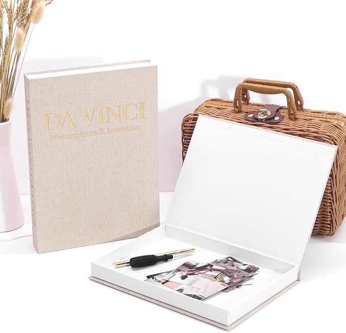 Premium Decorative Books - Set of 2 - Linen Storage Box for Coffee Table Faux Decor Boxes for Bookshelf Fake Books for Decoration for Living Room - Modern Home (Beige & Beige)