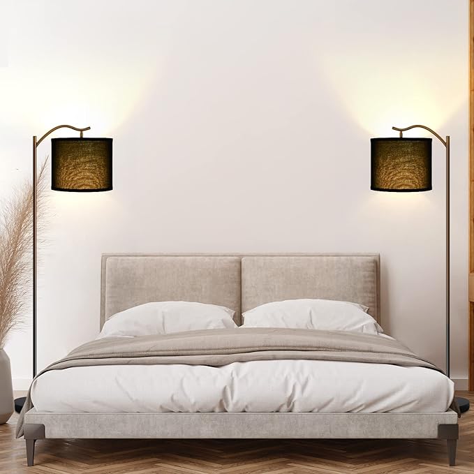 Montage Mid Century Arched Floor Lamp with Black Linen Shade, E26 Socket, Footswitch - Perfect for Living Room, Bedrooms, Office or Corner