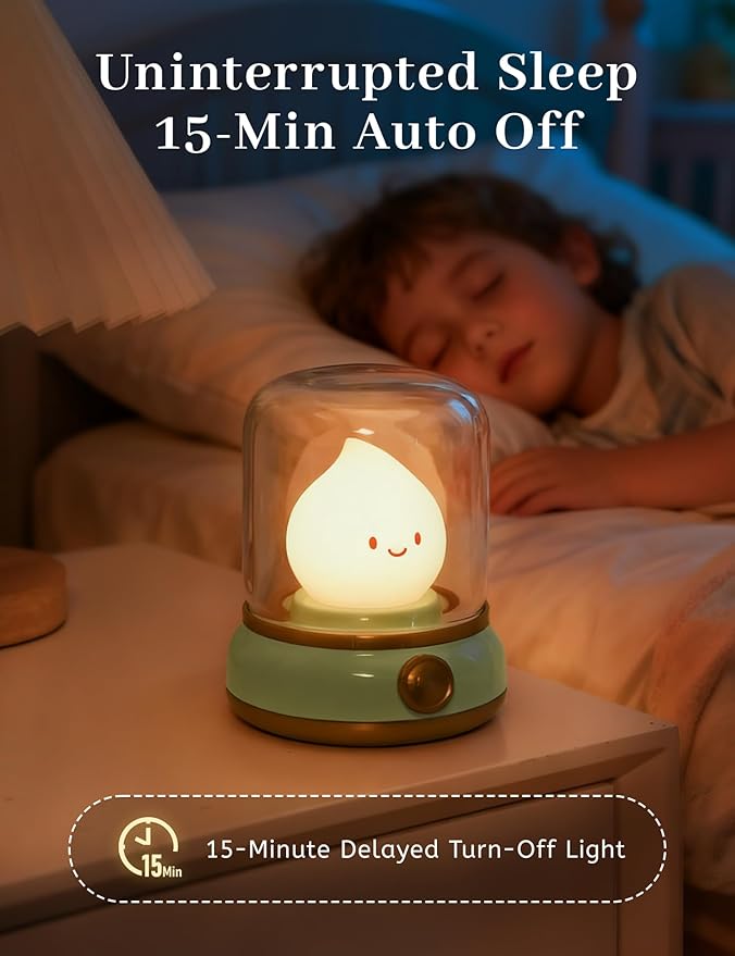 Chibi Flame Lamp, Sleep White Noise Machine Night Light, 5 White Noise with 4 Level Volume Adjustment, Rechargeable Lamp,Decor,Gift for Girls