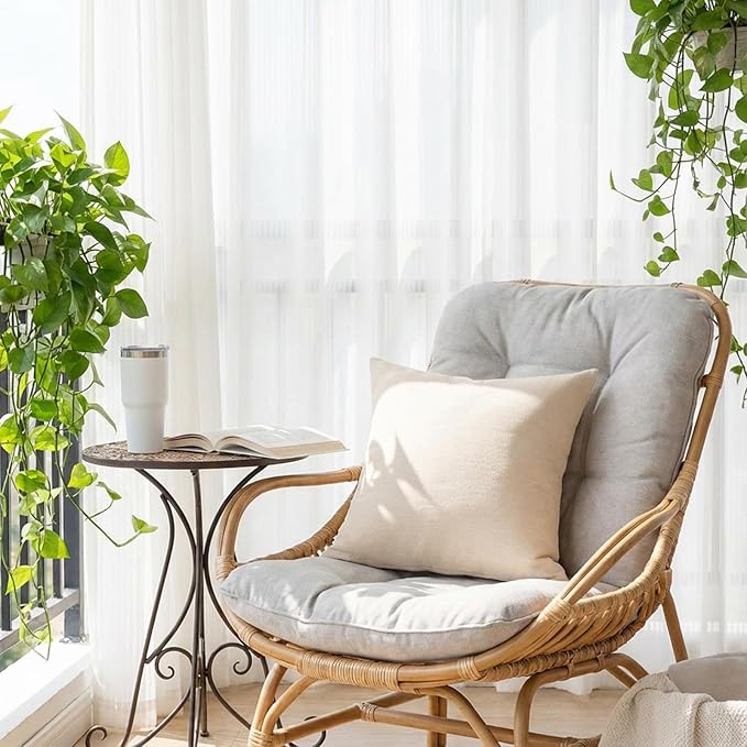 Set of 4 Khaki Throw Pillow Covers 18x18 Inch, Neutral Boho Farmhouse Aesthetic Decorative Pillow Cases for Couch, Sofa, Living Room & Bed, Soft Chenille Pillow Cases, Stylish Home Decor, 45x45 cm