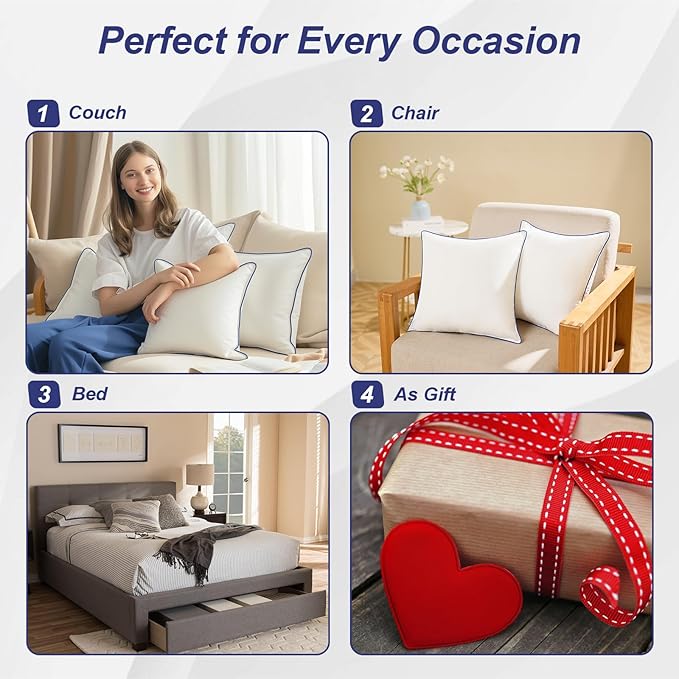 Wuuyuef 20x20 Pillow Inserts Set of 2 – Firm Hypoallergenic Square Pillow Inserts, Oeko-TEX Certified Virgin Fiber Filling, Machine Washable