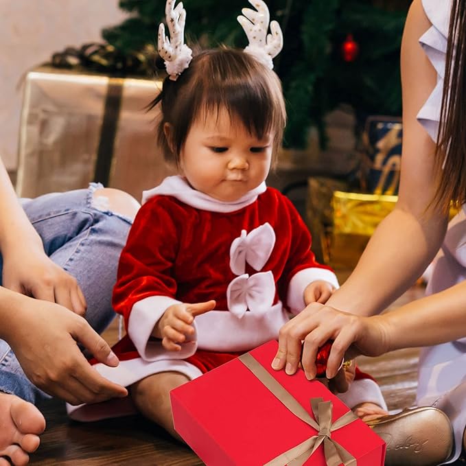 LIFELUM Red Gift Box 8 x 7 x 3 inch, Small Gift Box with lid Magnetic Closure for Presents with Lids Ribbon
