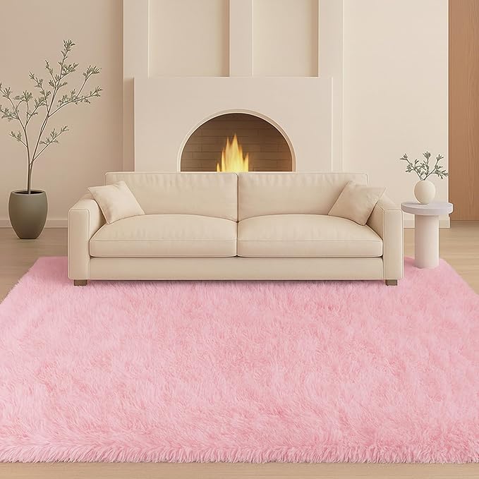 Mtandyx 8x10 Area Rugs Living Room, Pink Large Plush Fluffy Bedroom Carpet, Non-Slip Upgraded Indoor Thick Soft Rug, Modern Plush Carpet Suitable for Kids Home Decor Aesthetics Dorm.