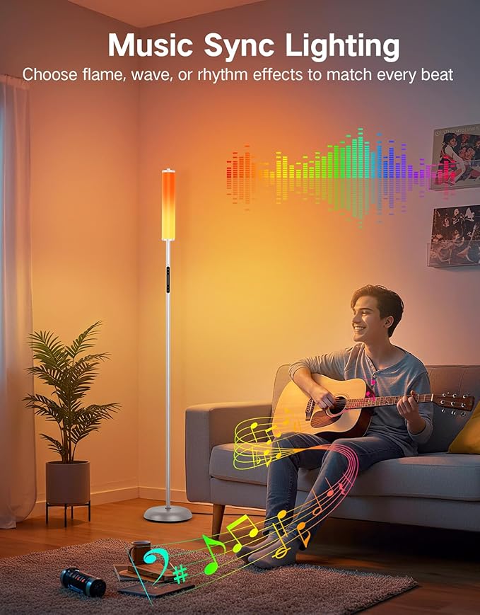 OUTON LED Floor Lamp with Remote & APP Control, 1500LM Ultra Bright Tall Standing Lamp, 16 Million Colors, 32 Scene Modes & Music Sync, Modern Corner Lamps for Living Room, Bedroom, Gaming, Grey