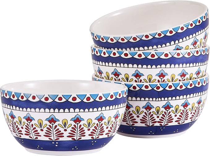 Bico Boho Totem Cereal Bowls Set of 4, 26 oz Deep Ceramic Soup Bowls for Cereal, Salad, Noodles, Kitchen, Microwave and Dishwasher Safe, Gift for Housewarming and Thanksgiving