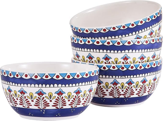 Bico Boho Totem Cereal Bowls Set of 4, 26 oz Deep Ceramic Soup Bowls for Cereal, Salad, Noodles, Kitchen, Microwave and Dishwasher Safe, Gift for Housewarming and Thanksgiving