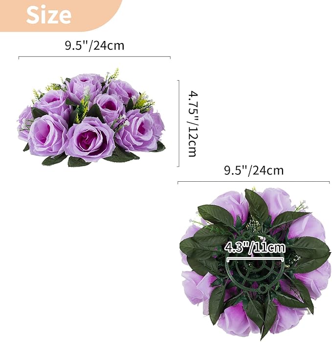 NUPTIO Artificial Flower Centrepieces for Tables - 6 Pcs Lilac Fake Flowers Roses Balls 9.5in Diameter - Silk Faux Rose Arrangement for Wedding Party Centerpiece Table Decor