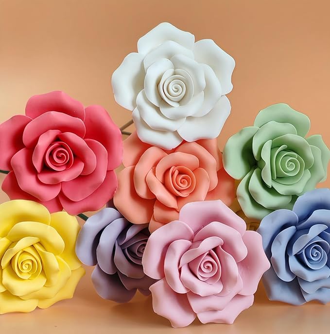 Handmade Porcelain 3D Ceramic Rose Flower, Eternal Flower Decoration for Home Office Decor, Creative Desktop vases, Porcelain Decorations, Set of 9 (Colour)