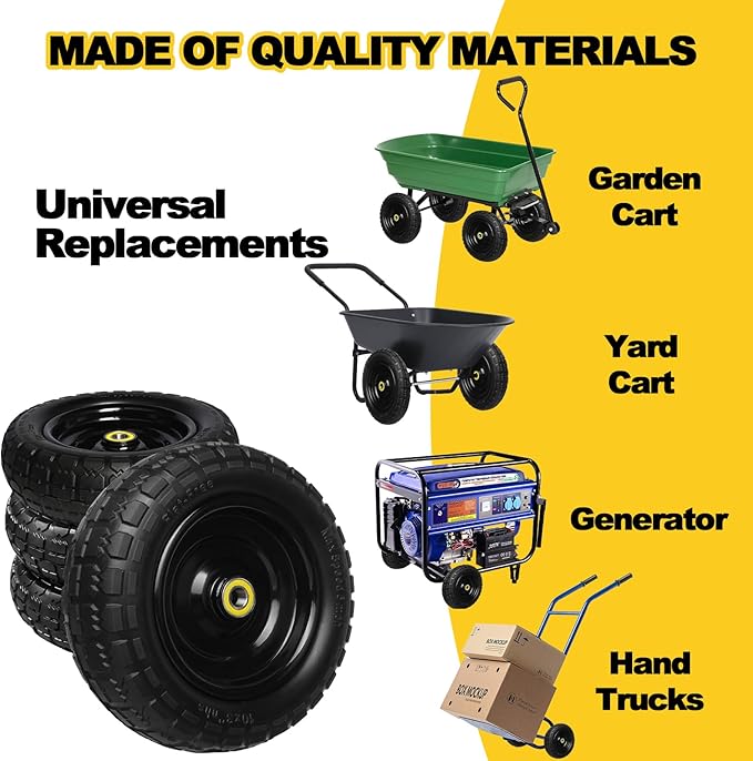 13 Inch Solid Rubber Tires, 4.00-6 Tire Flat Free with 5/8" Bearings, 2.17" Offset Hub for for GOR Garden Carts, Garden Wagon Carts, Trolleys, Hand Trucks and Utility Cart(2 Pack)