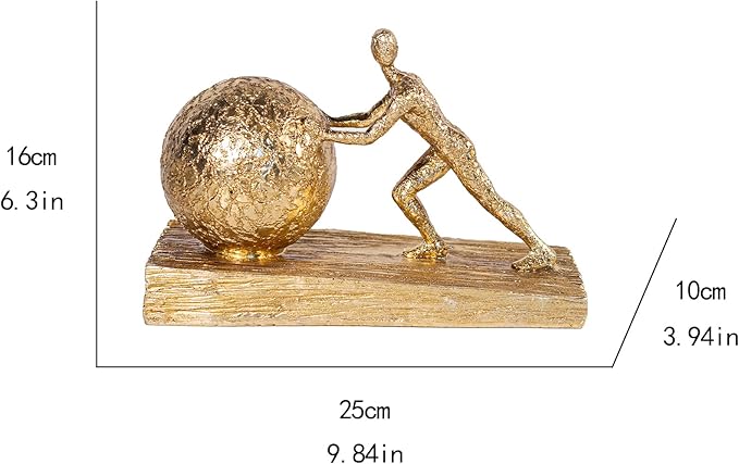 Man with Sphere Iron Statue Metal Sculpture Sportsman Art Metal Ornament Figurine Home and Office Decor （Golden）