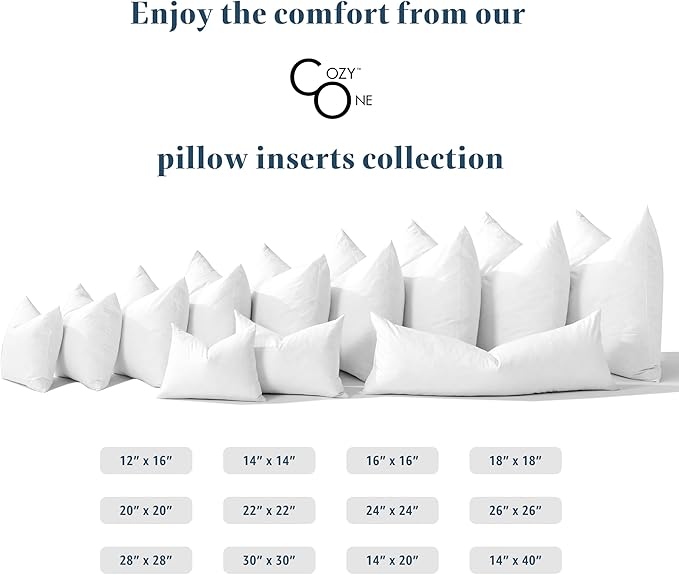 COZY ONE 14x14 Pillow Inserts Set of 2 - Fluffy Feather and Down Filling, 100% Cotton Shell - Decorative Throw Pillow Inserts for Armchairs, Chairs, Sofa (14x14 inch, White, Set of 2)