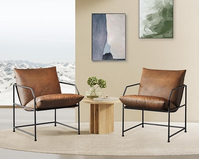 YEEFY Accent Chair Living Room Chairs Accent Chairs Set of 2 Comfy Reading Chair for Bedroom Upholstered Lounge Chair Mid Century Modern Arm Chair Side Sofa Cozy Chair Armchair (Brown, 2)