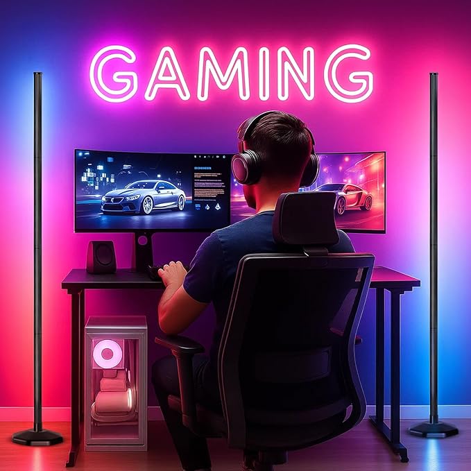 DomeStar Smart RGBIC Corner Floor Lamp, Ambient Lighting 16 Million DIY Color Changing Standing Led Lights Unique Lamps with Music Mode and Timing for Living Rooms, Gaming Rooms, Aesthetic Home Decor