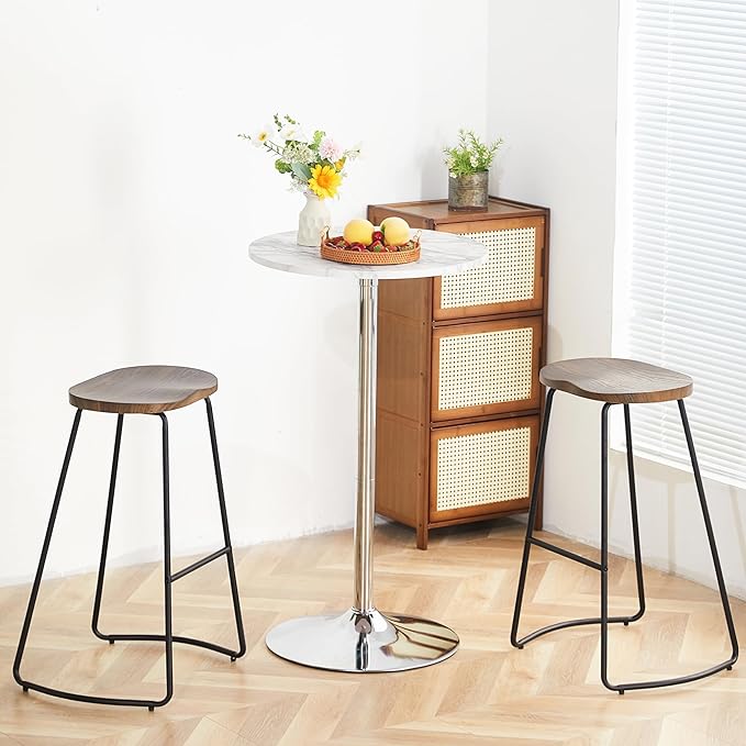 HeuGah Bar Stools Set of 2, 30 Inch Counter Height Bar Stools, Brown Saddle Seat Barstool for Kitchen Island, Industrial Wood Bar Height Stool with Metal Leg (Brown, 2 PCS 30Inch Barstool)
