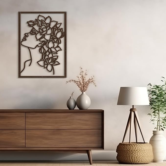 SIGNLEADER Metal Wall Art Decor Flowers Head Woman Modern Abstract Wall Sculpture Hangings Home Decoration for Living Room, Bedroom, Bathroom, Kitchen, Outdoor - 18" Bronze