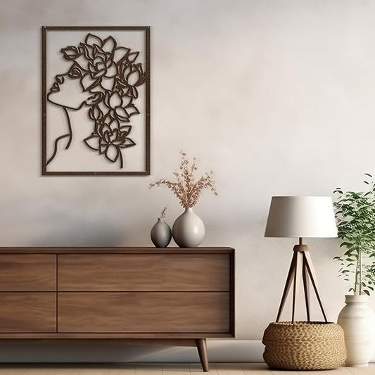 SIGNLEADER Metal Wall Art Decor Flowers Head Woman Modern Abstract Wall Sculpture Hangings Home Decoration for Living Room, Bedroom, Bathroom, Kitchen, Outdoor - 18" Bronze