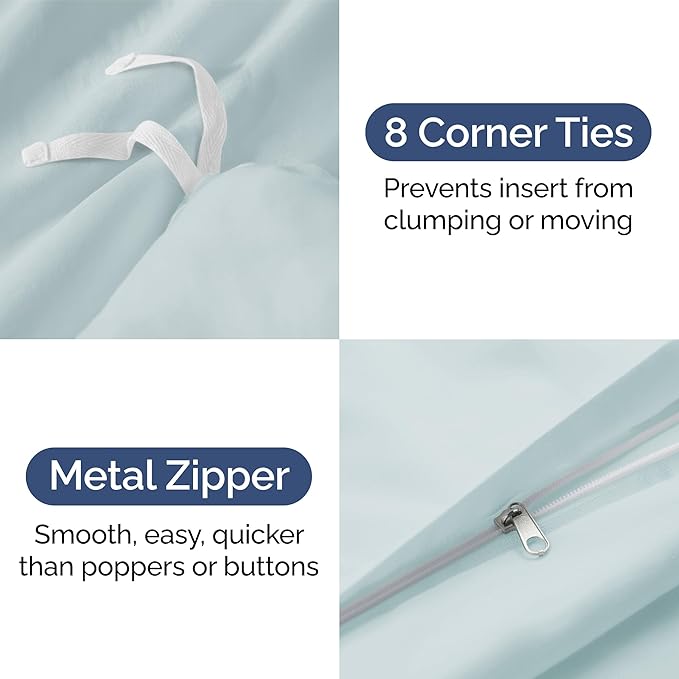 CGK Unlimited Duvet Cover Queen Size Set - Extra Soft Queen Size Duvet Cover 90 x 90 with 2 Pillow Shams - Hotel Quality w/Zipper Closures & Ties - Bedding and Bed Linens Set (Ice Blue)