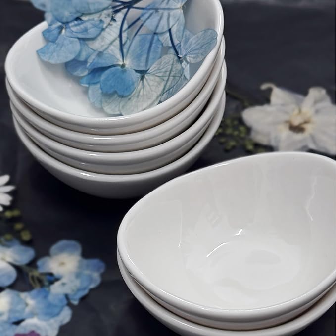 Soy Sauce Dish - Dipping Bowls Set, White Porcelain Dipping Bowls/Dishes for Soy Sauce, Ketchup, BBQ Sauce or Seasoning- 1 Oz,Set of 6,D1